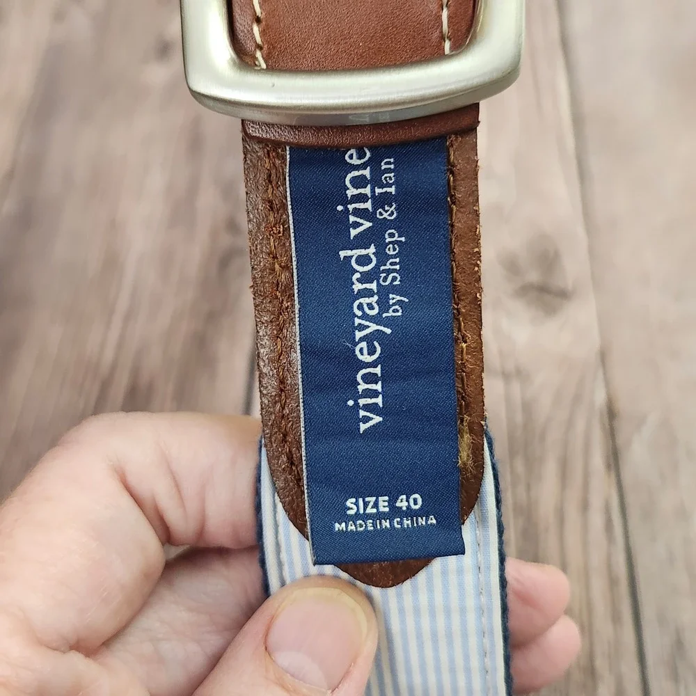 Vineyard Vines Mens Navy Blue Sea Turtle Canvas Leather Club Belt Size 40 Preppy